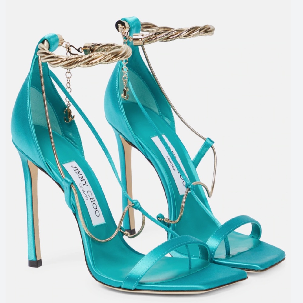Jimmy Choo Oriana 110 Turquoise Gold Chain Heel